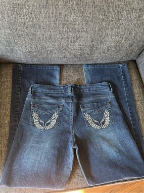 George Dark Blue Bootcut Jeans with White Wing Embroidery